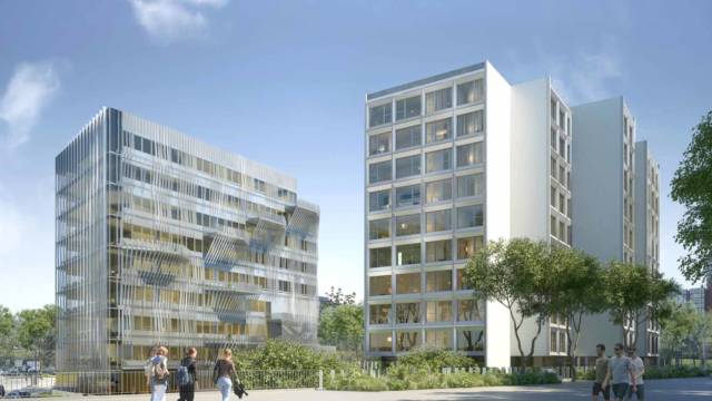 GA Smart Building réalise Gymnote, un ensemble mixte dessiné par Reichen & Robert de 11 000 m² composé d'un bâtiment de bureaux et d'une résidence étudiante.