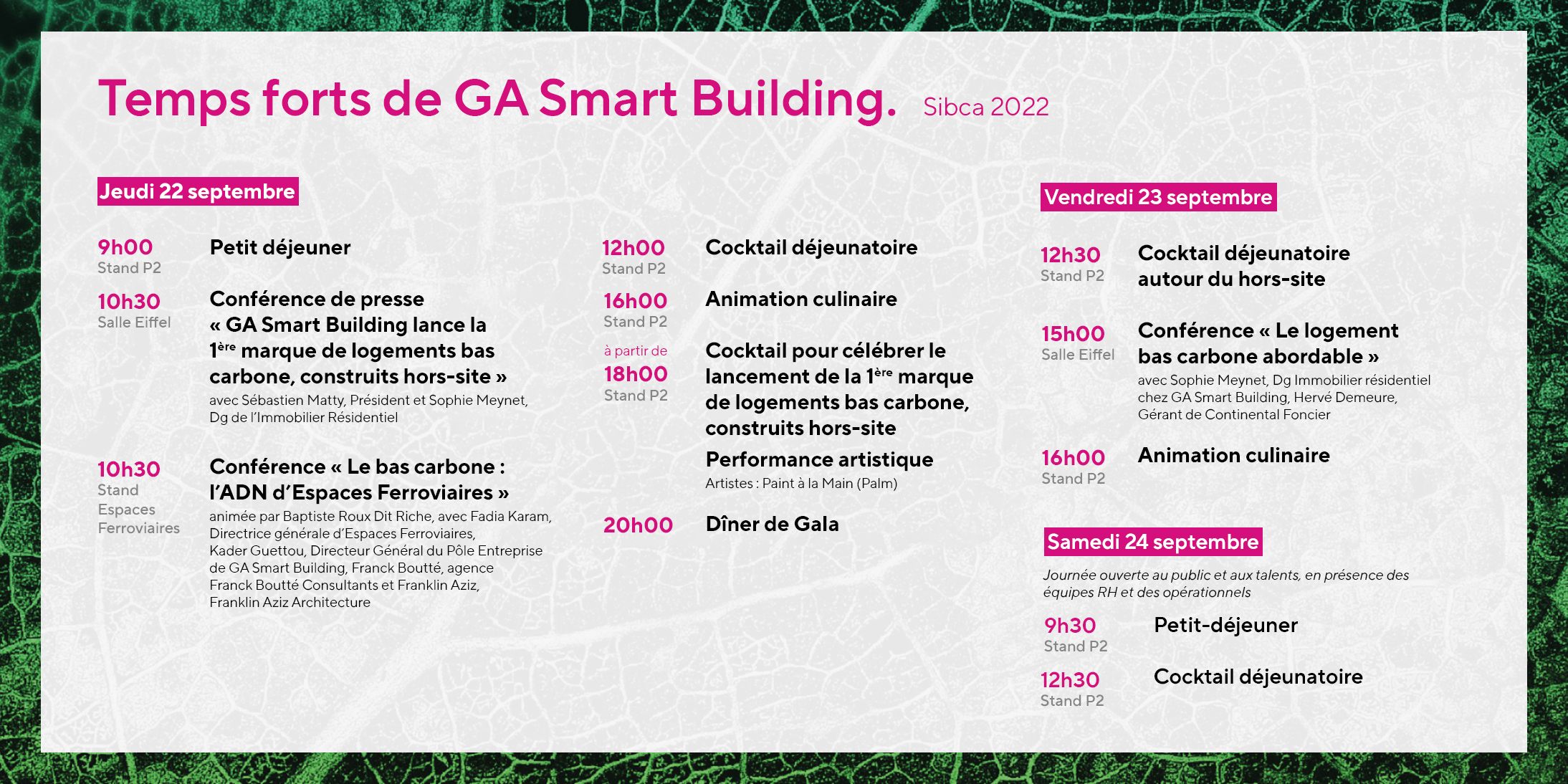 Programme de GA Smart Building au salon du Sibca au Palais éphémère à Paris.