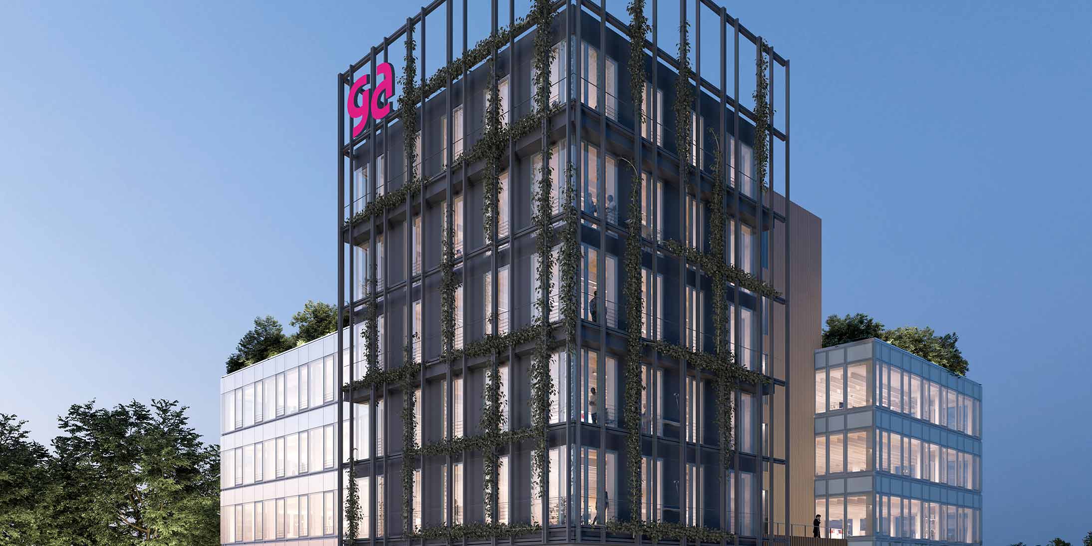 Perspective extérieure de la façade du futur siège social de GA Smart Building, une opération exemplaire en termes de construction hors-site 